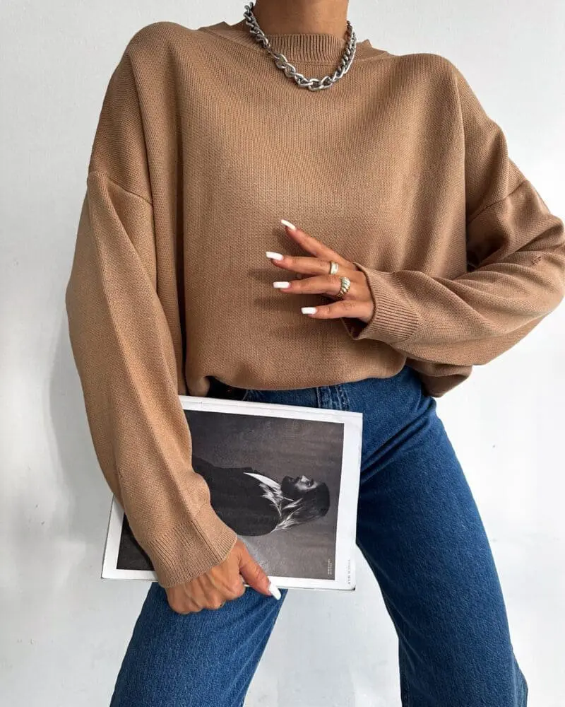Cotton-Blend Crewneck Sweatshirt- Brown