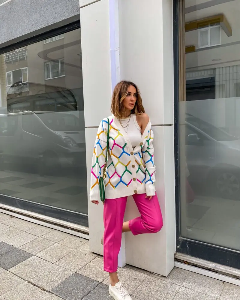 White Chain Patterned Cardigan