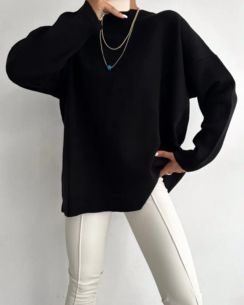 Cotton-Blend Crewneck Sweatshirt- Black