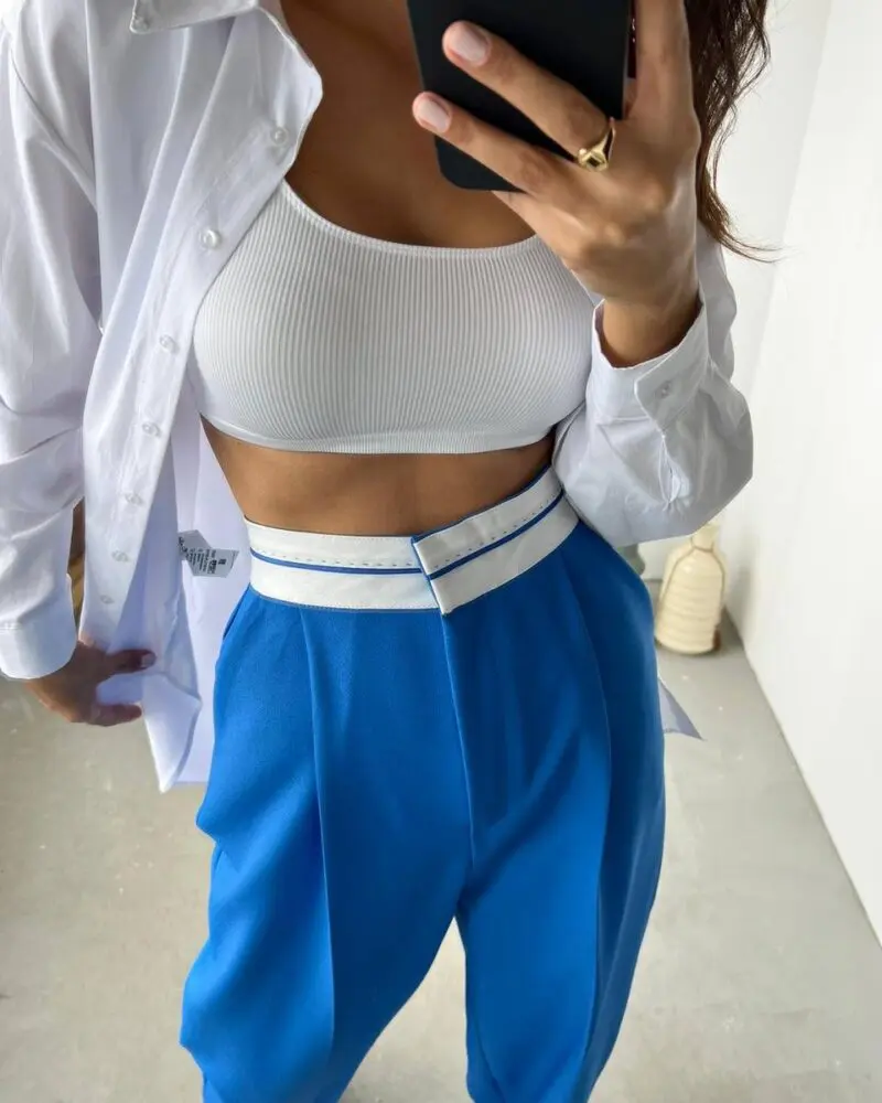 Rainbow high waisted pants - Blue