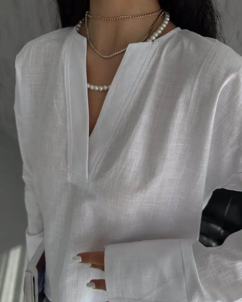 White V Neck Blouse