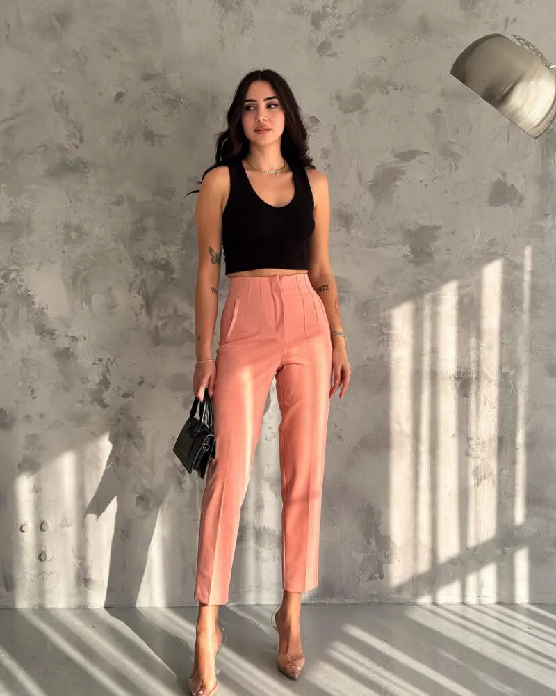 Orange High Waist Pleated Pants