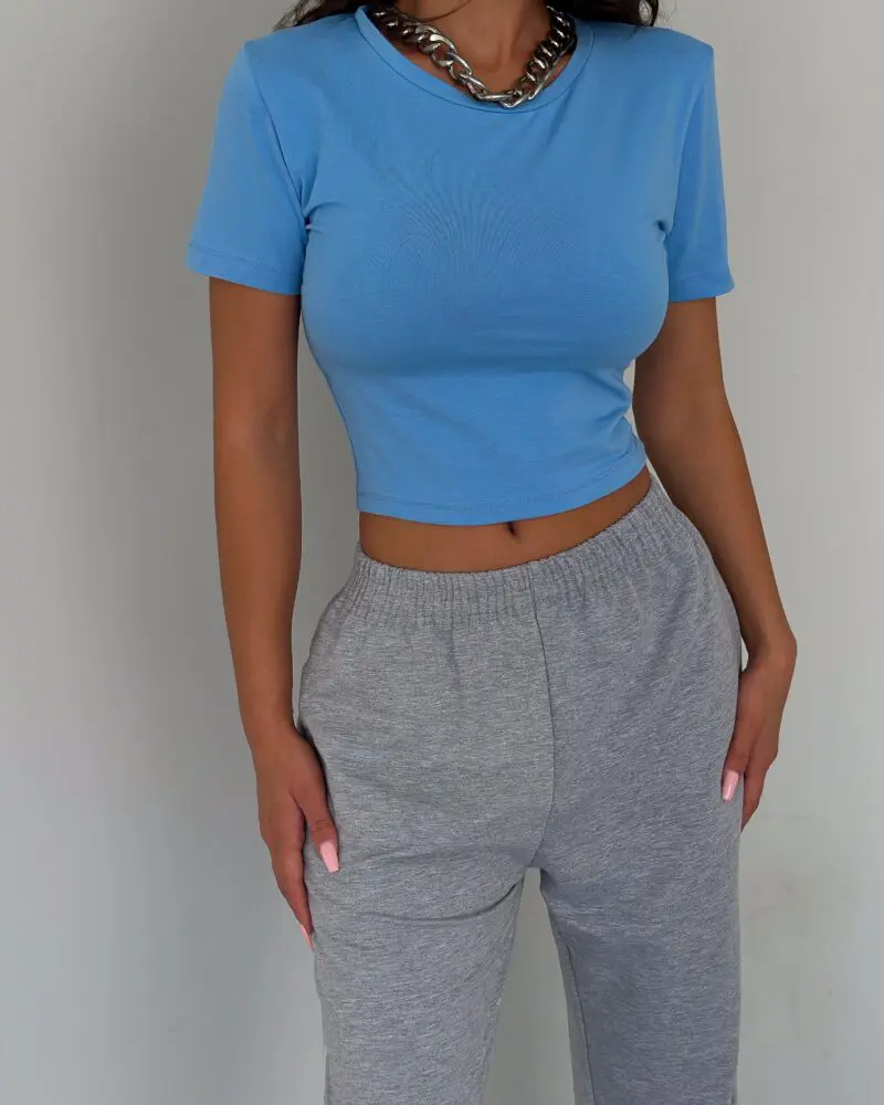 GlamourGlide Cropped Tee- Blue