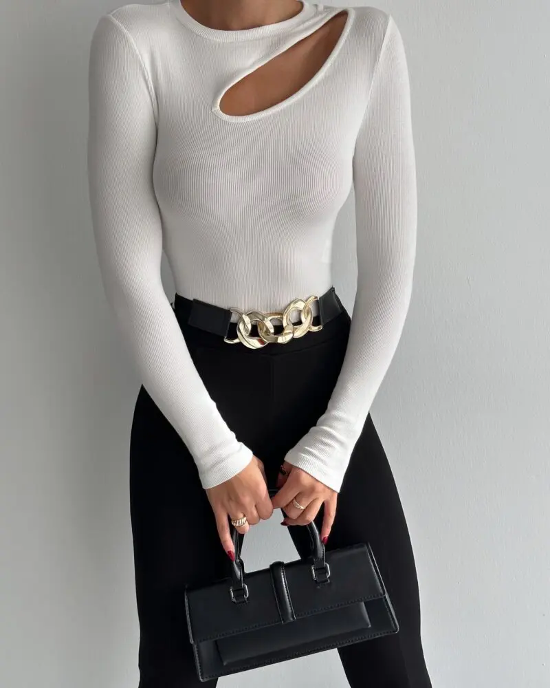 Ribbed Long Sleeve Top-White