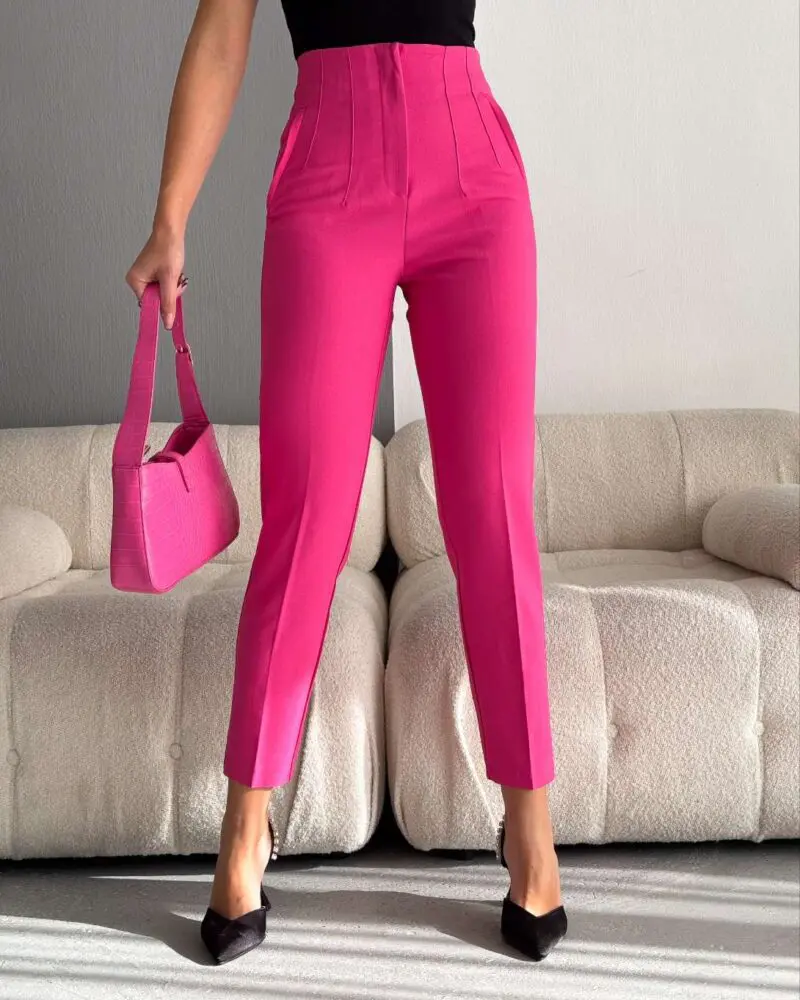 Fuchsia High Waist Pleated Pants