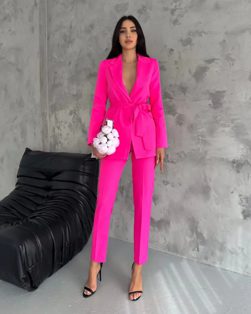 Elegant Blazer & Flexi Trousers Duo - Fuchsia