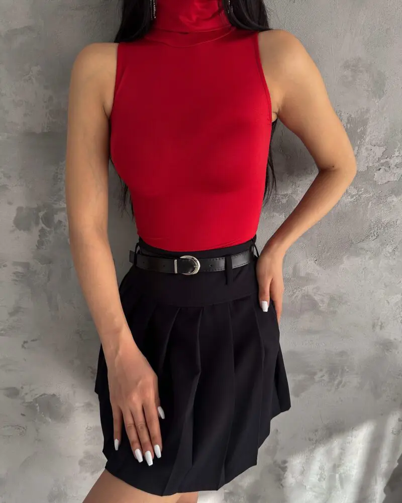 Red High Neck Bodysuit