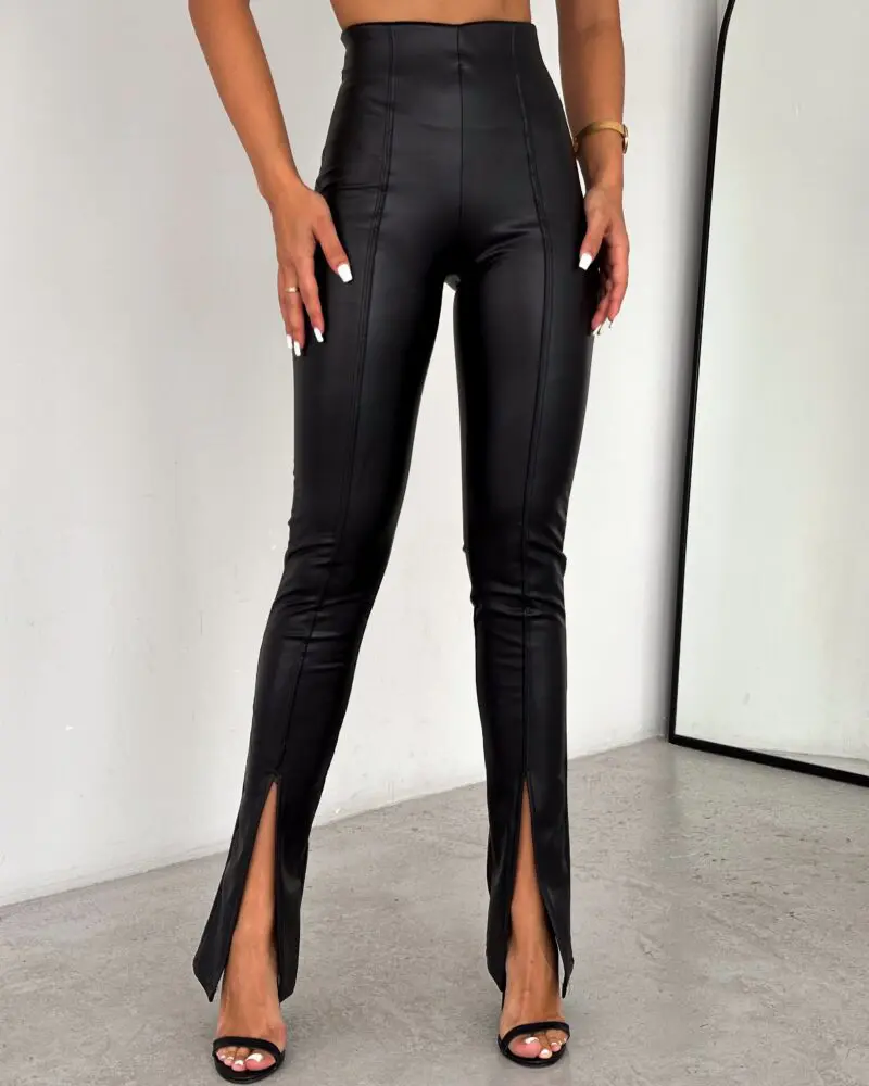Black Faux Leather Flare Leggings