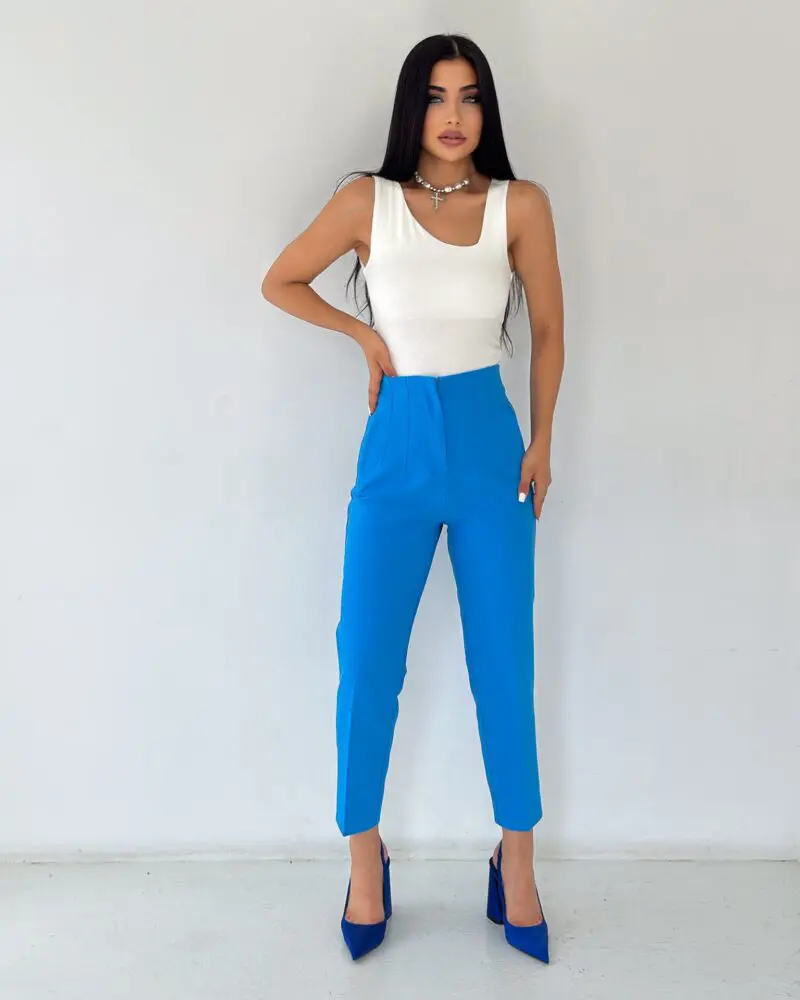 BLUE HIGH WAIST PLEATED PANTS