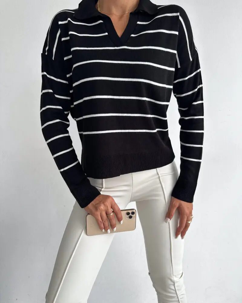 Elegant Lines Long Sleeve Top- Full Black