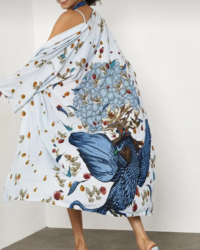 Blue bird print cardigan