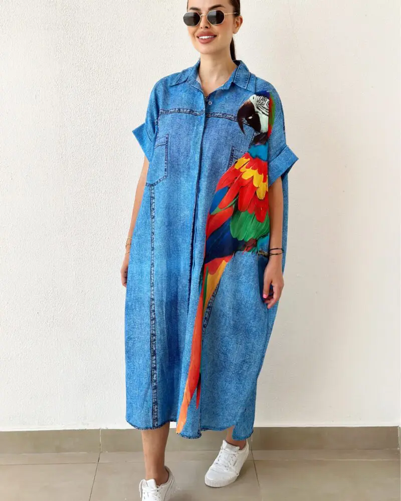 Parrot Print Cotton Dress