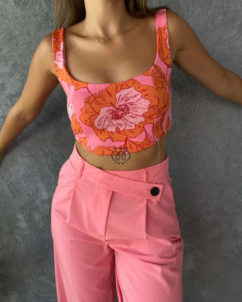 Floral Patterned Crop Top - Pink