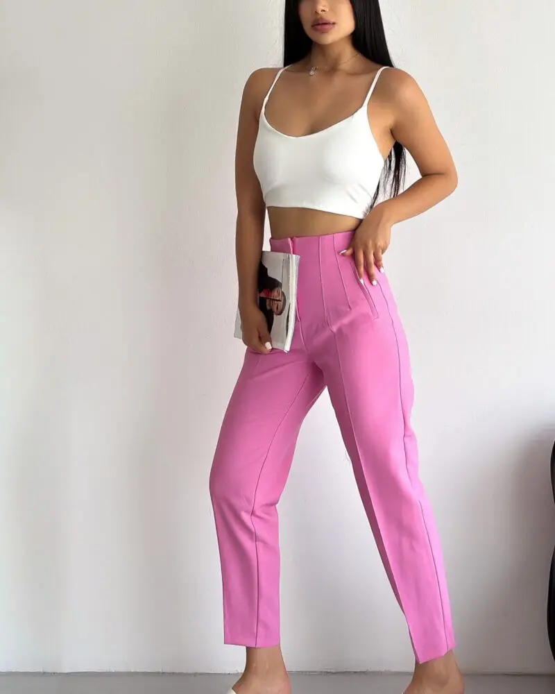 CANDY PINK HIGH WAIST PLEATED PANTS