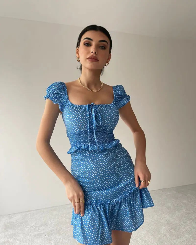 Blue Ruffle Polka Dot Dress
