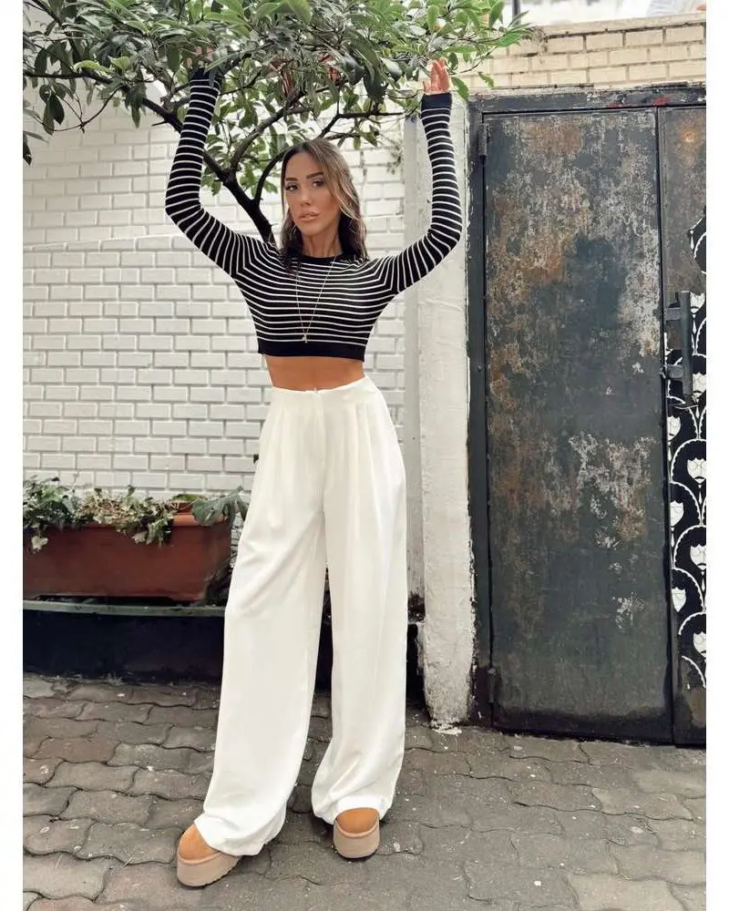 White Swan Wide-Leg Trousers