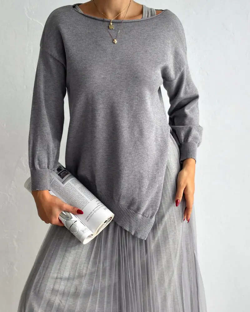 Luxe Jumper Black Layers Dress Set - Grey
