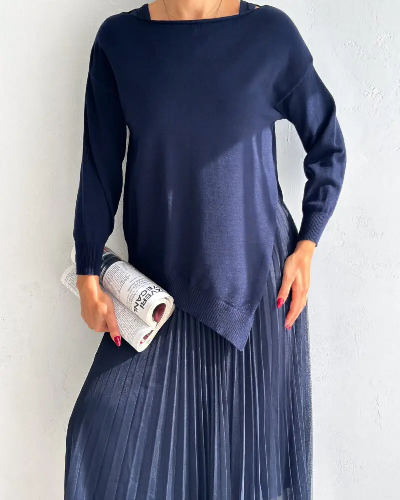 Luxe Jumper Black Layers Dress Set - Navy