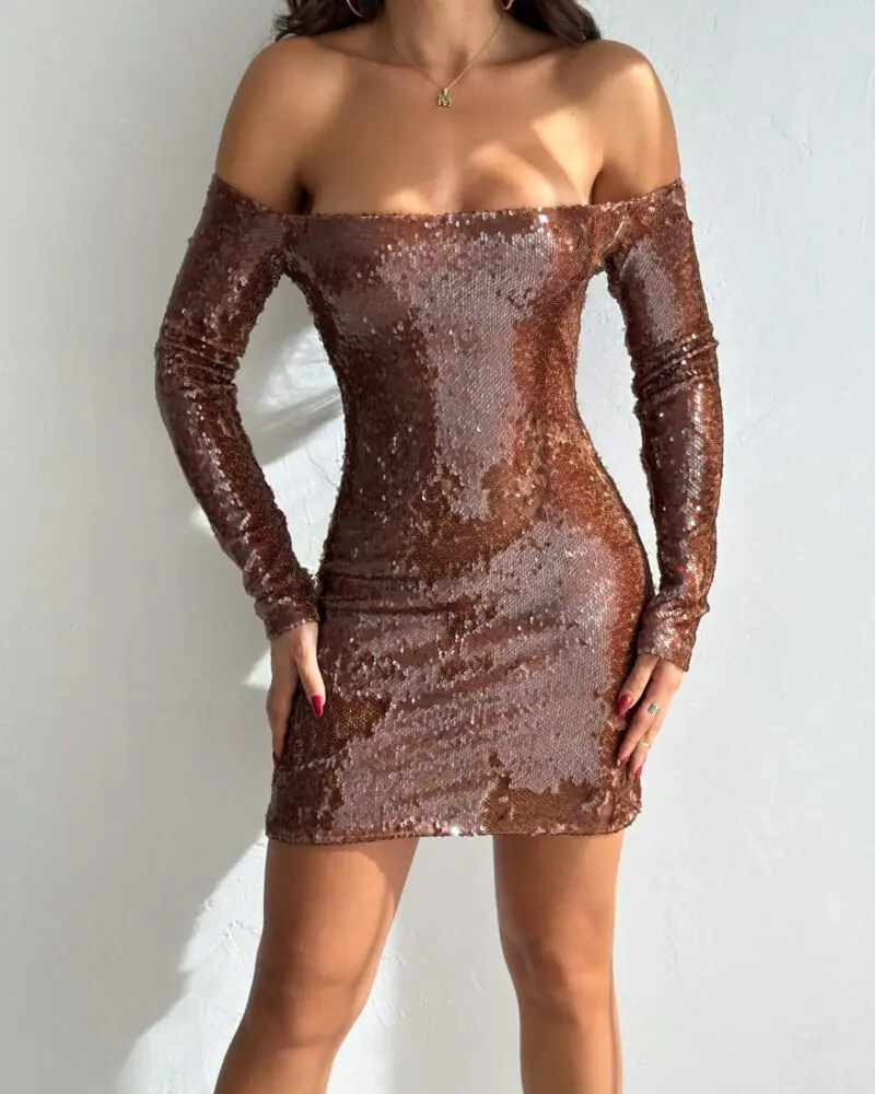 Midnighte Sparkle Dress - Brown