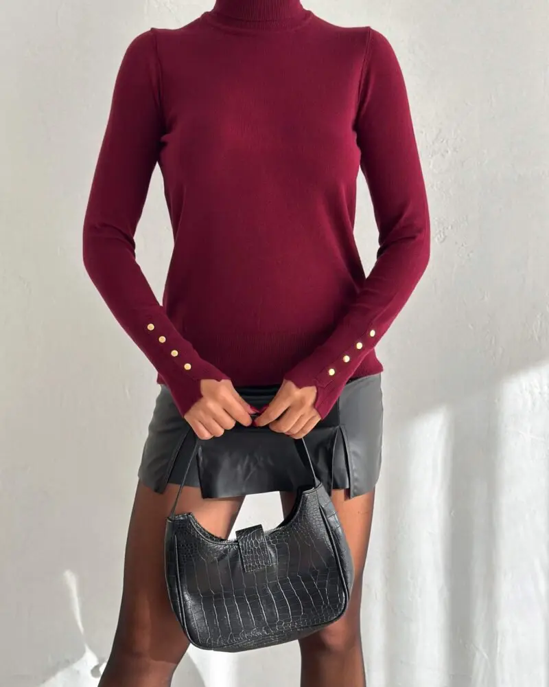 Ivory Chic High-Neck Burgandy
