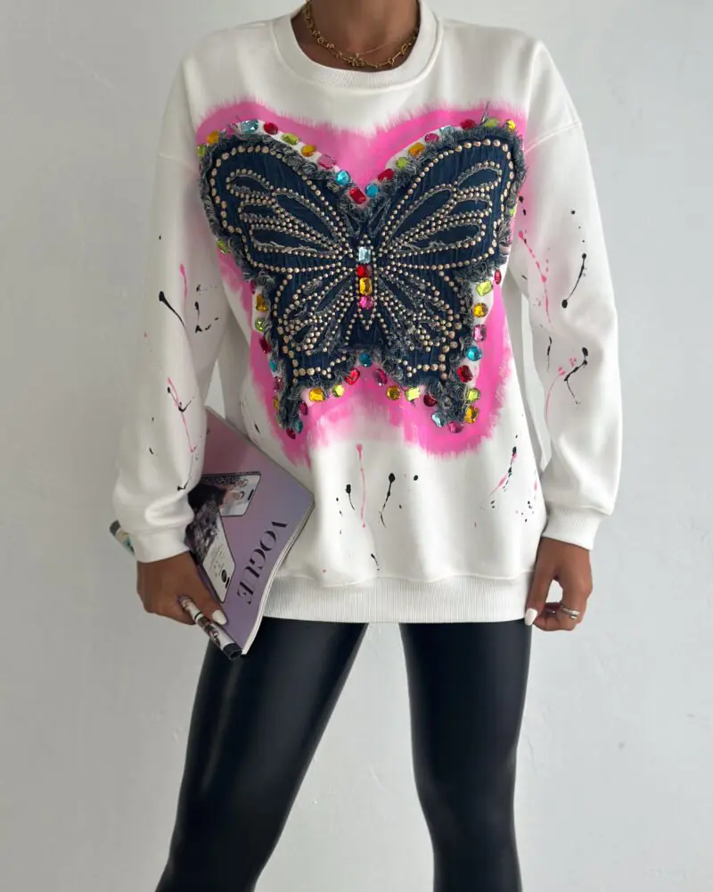Denim Wings Hoodie -White