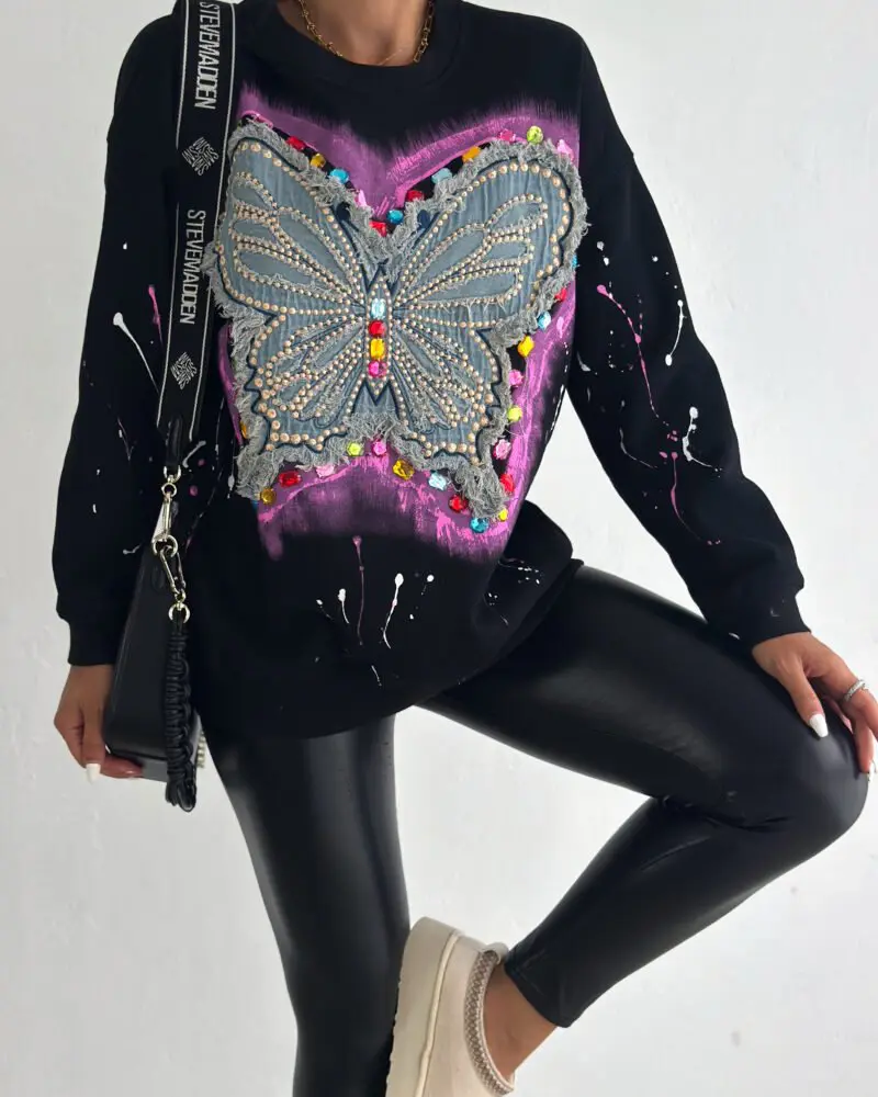Denim Wings Hoodie - Black