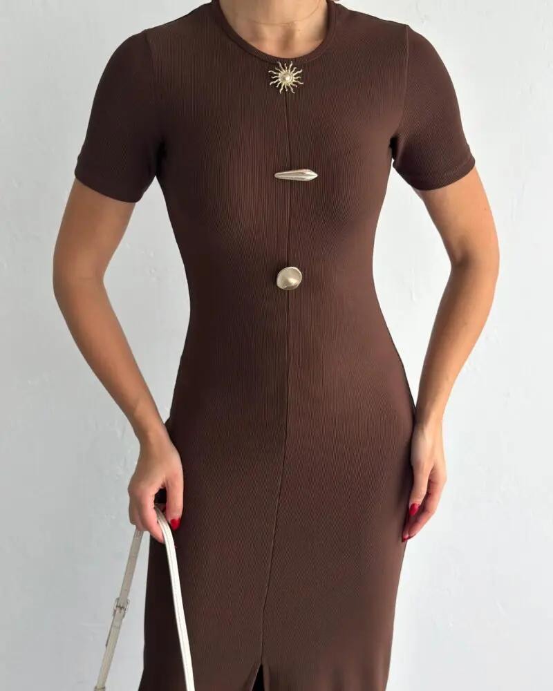 Timeless Button Dress - Brown