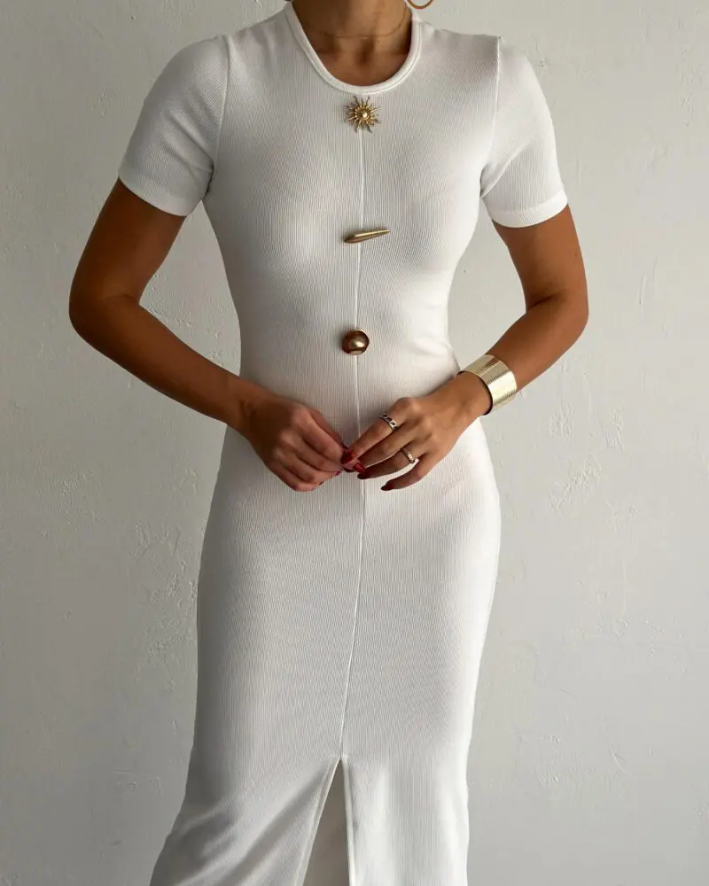 Timeless Button Dress - White