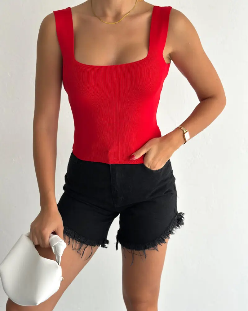 Red Ribbed Croptop