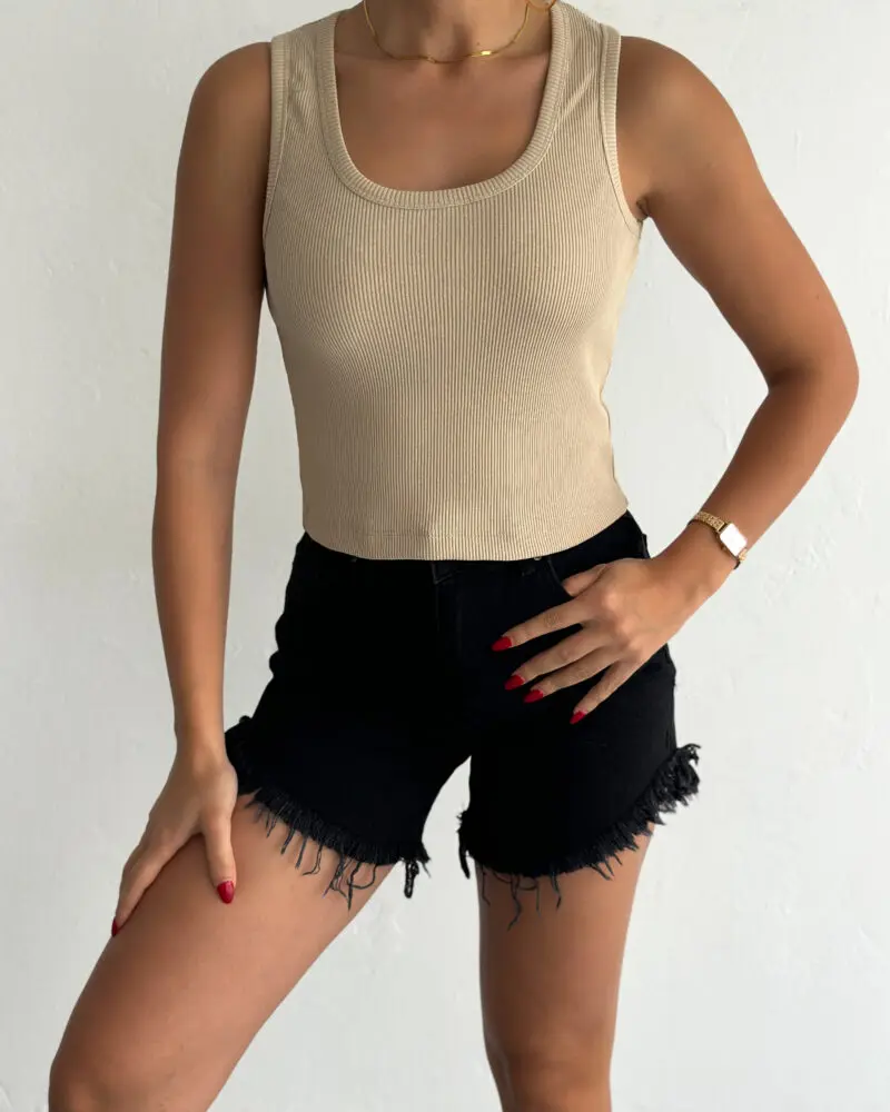 Beige Ribbed Tank Top