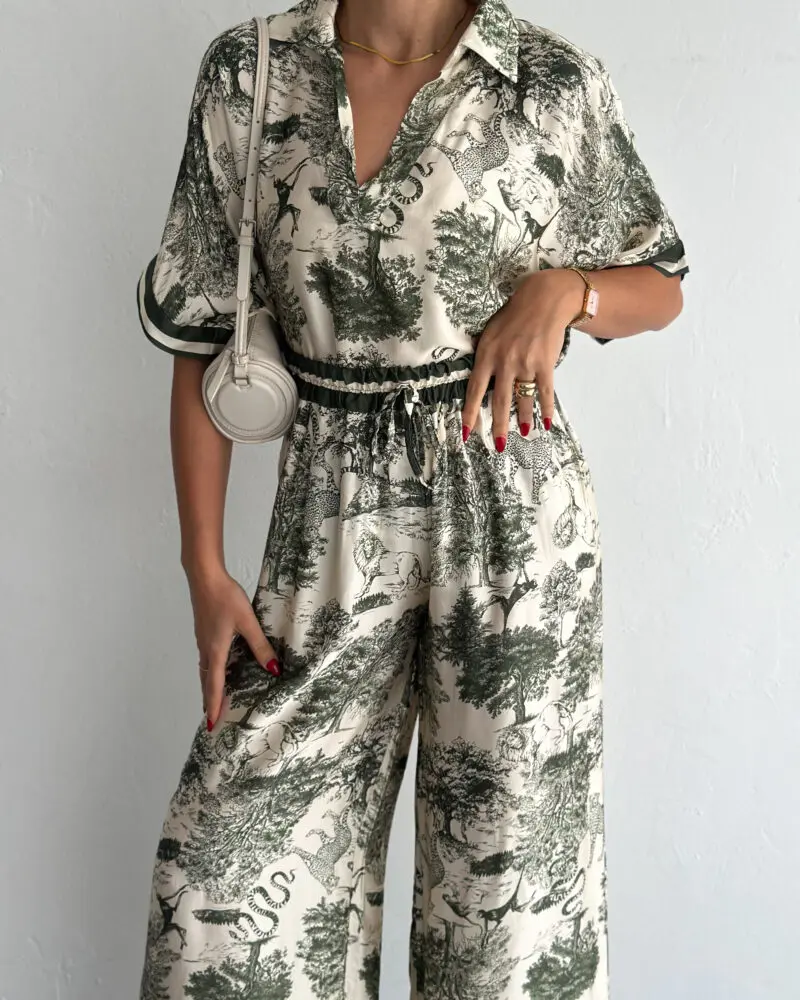 Printed Silk Set - Olive Green