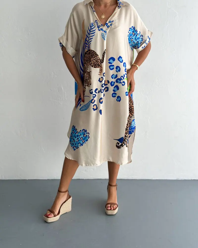 Leopard Jungle Shirt Dress - Blue