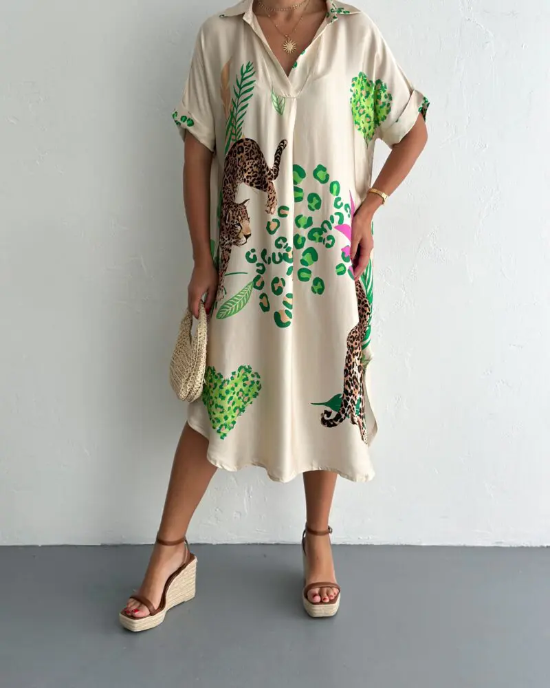 Leopard Jungle Shirt Dress – Green