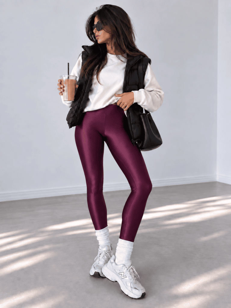 LYCRA HIGH-WAISTED LEGGINGS MAROON