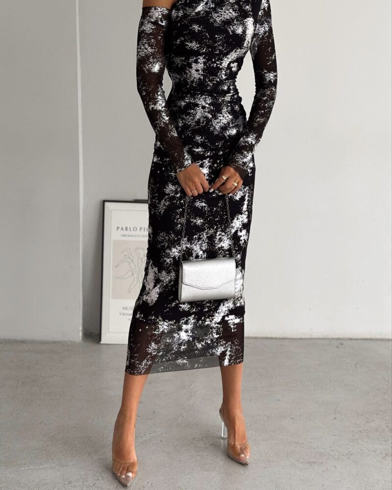 MoonlitMajesty Myra Waist-Drape Dress- Black