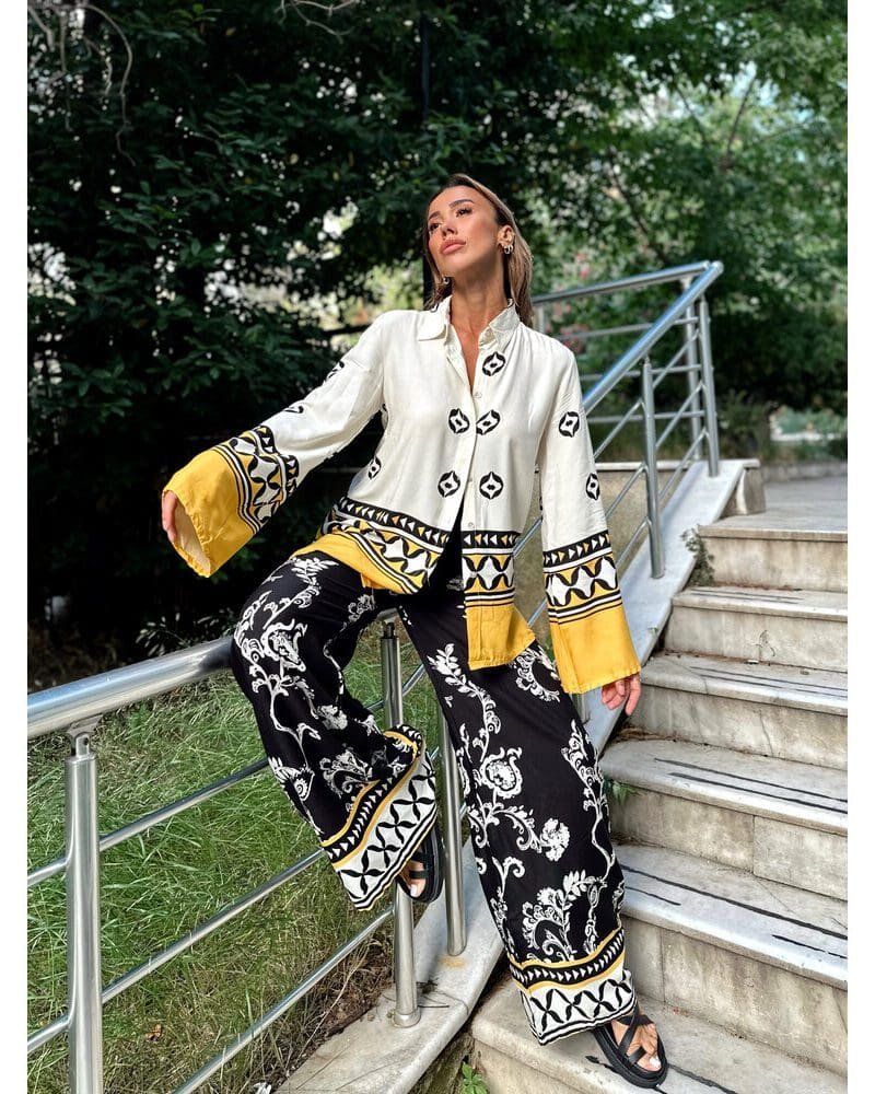 COLOR PATTERNED COTTON YELLOW SUIT