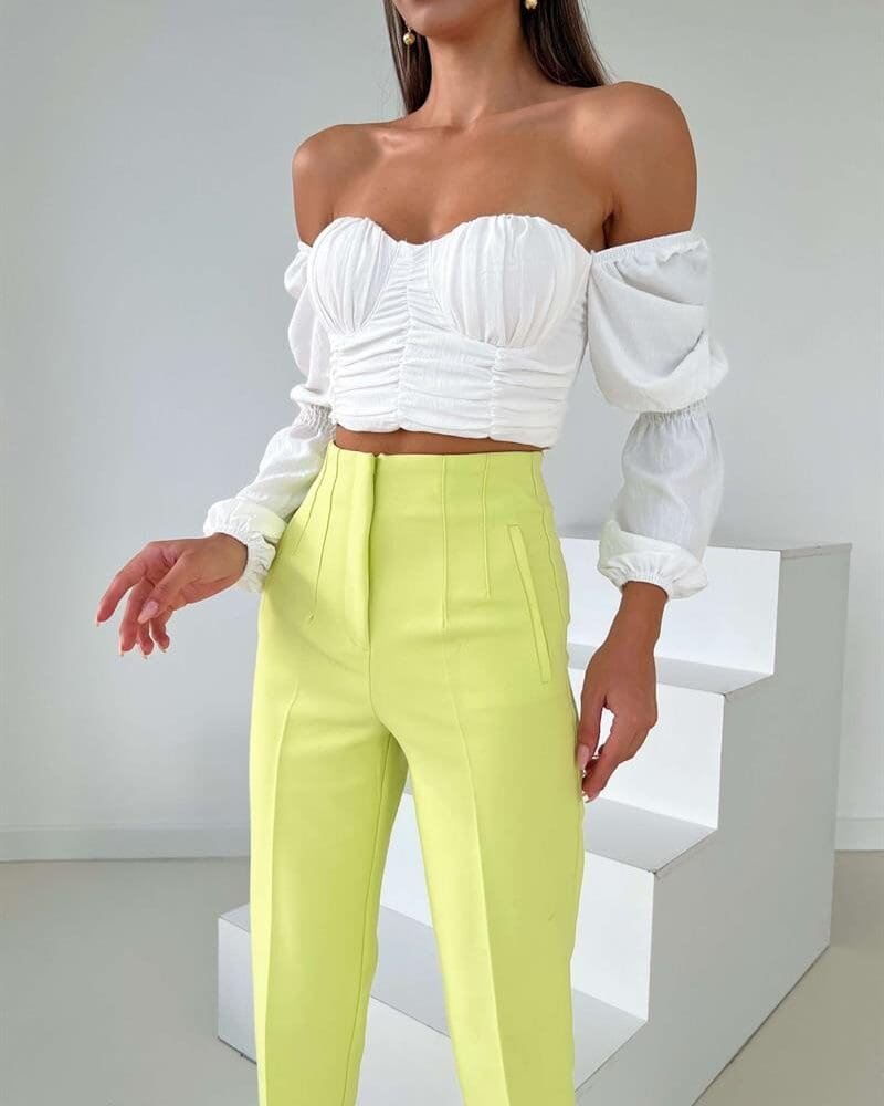 NEON HIGH WAIST PLEATED TROUSERS