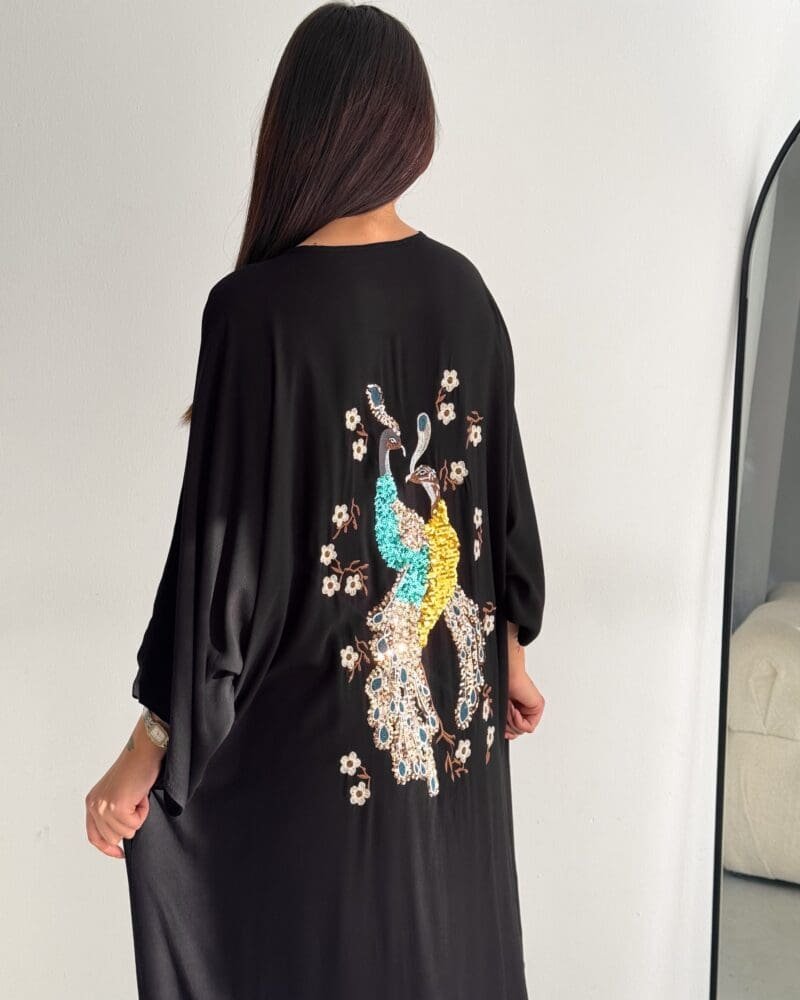 2 Peafowls Kimono l Black