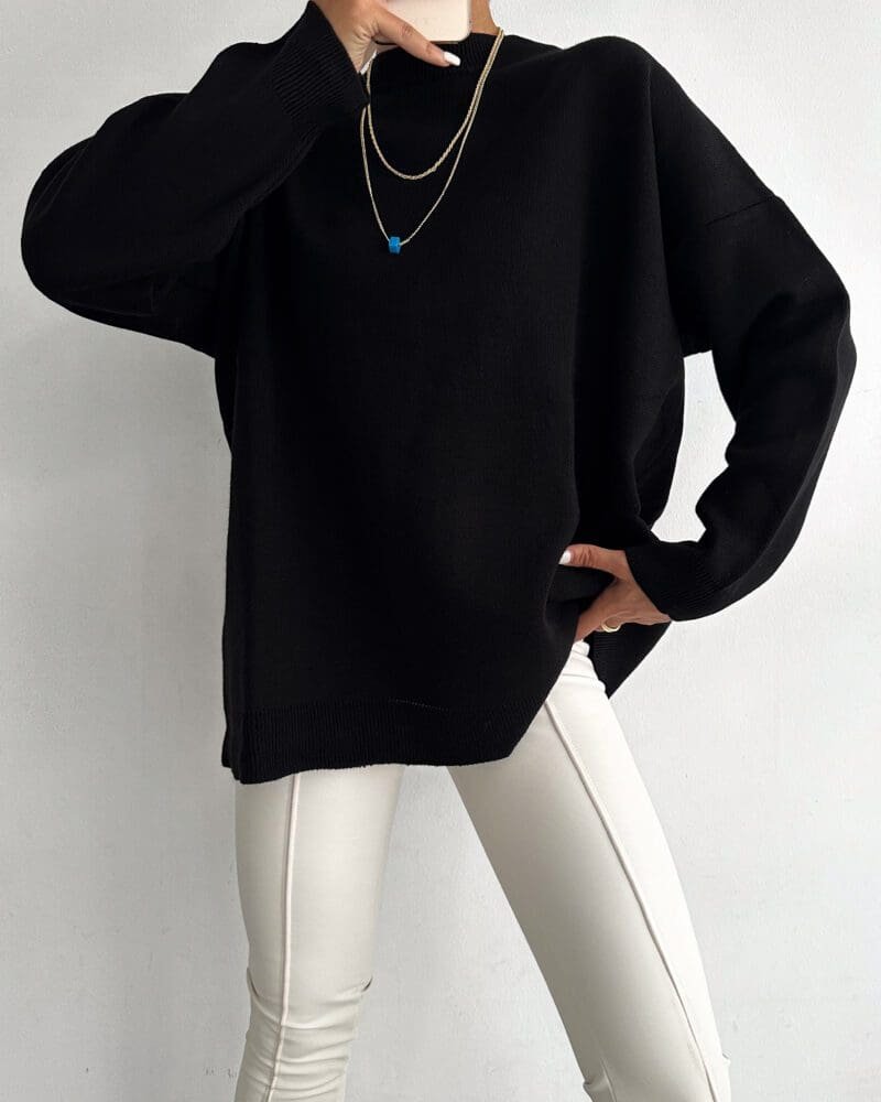 Cotton-Blend Crewneck Sweatshirt- Black