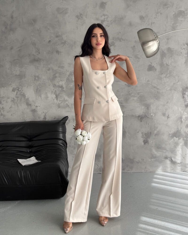 Beige Power Suit Set