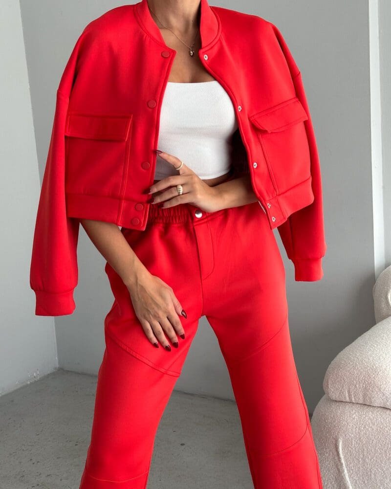 Red Scuba Jacket Trousers Set