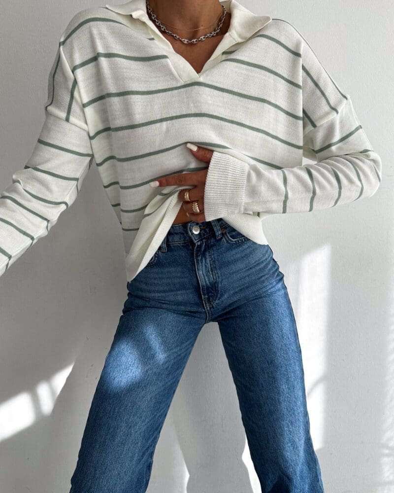 Elegant Lines Long Sleeve Top-Green