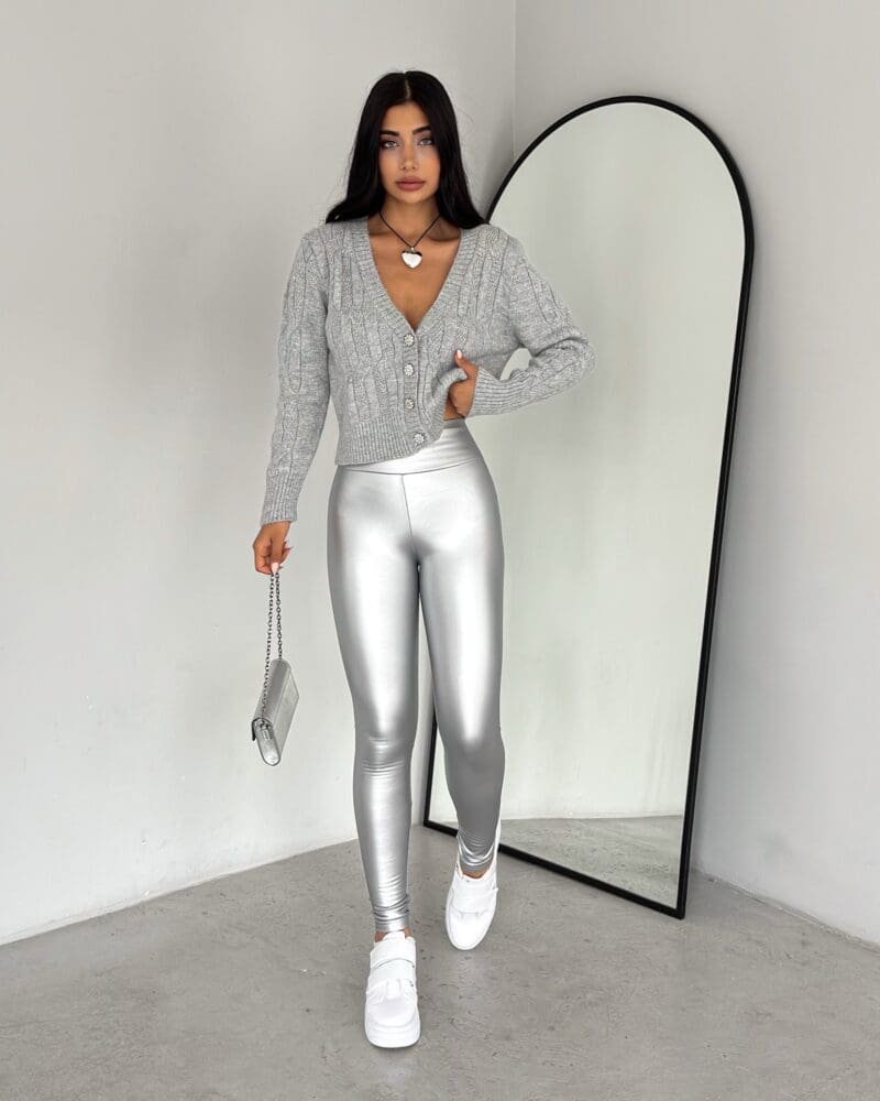 Glossy Sliver Leather Leggings