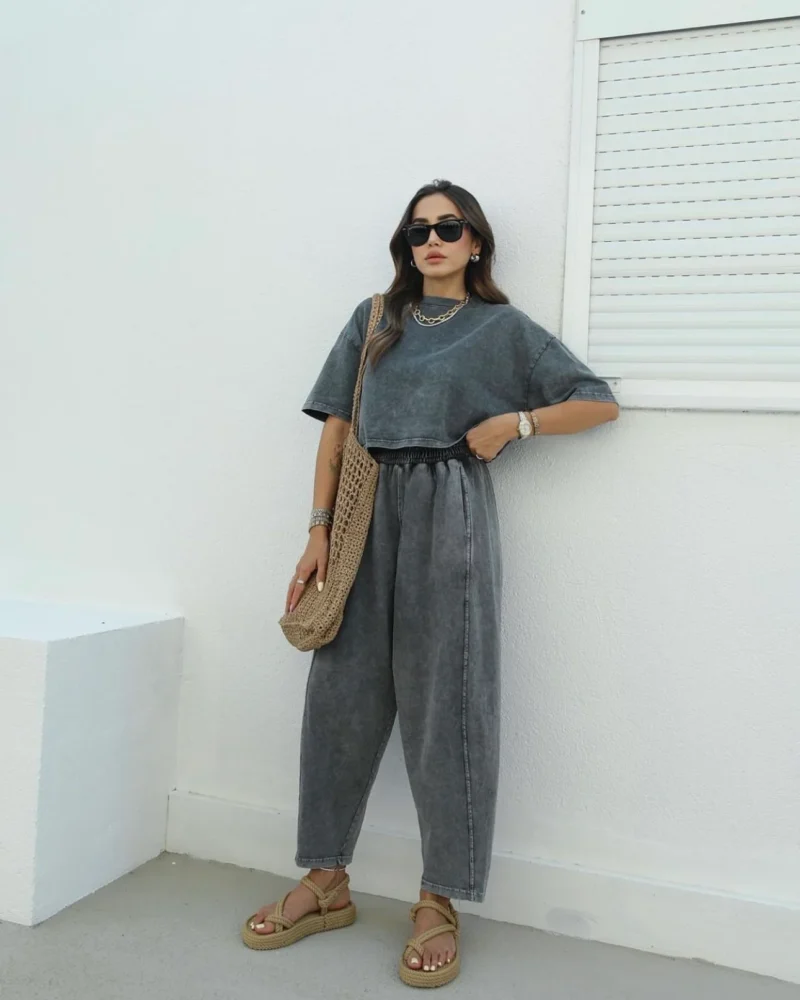 Charcoal Tie-Dye Shalwar Crop Suit