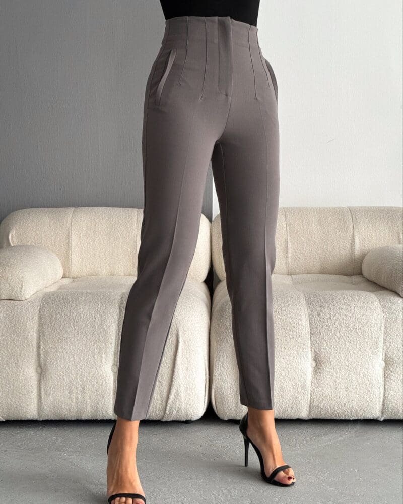 Gray High Waist Pleated Pants
