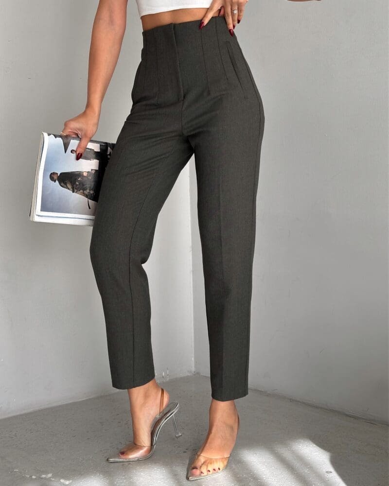 DARK GREEN HIGH WAIST PLEATED PANTS