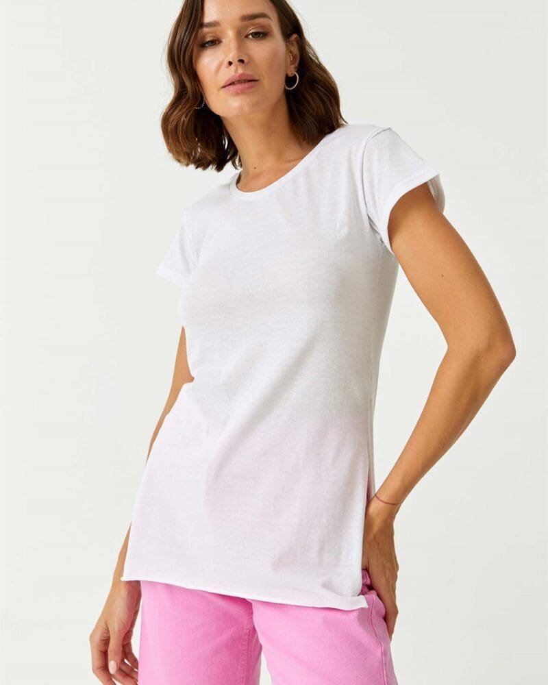 BICYCLE COLLAR SLITS DETAILED BASIC WHITE WOMAN T-SHIRT