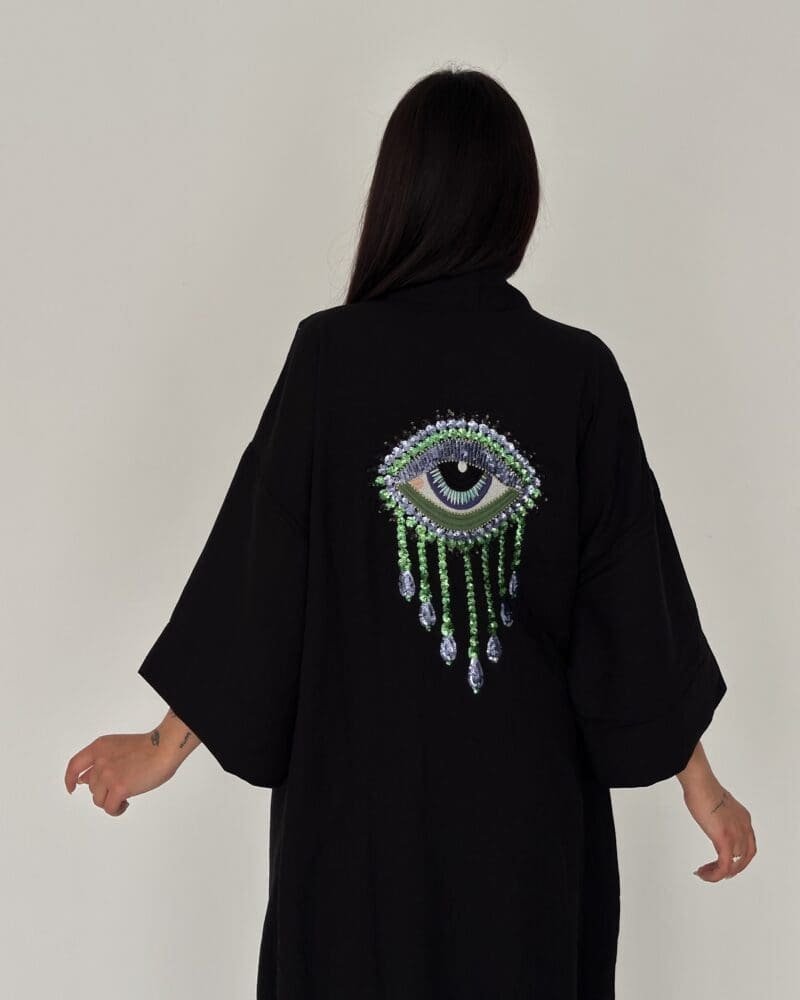 Eye Embroidered Kimono Set- Black