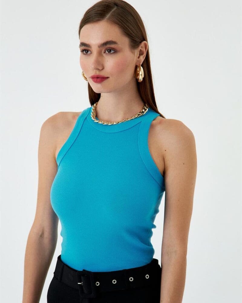 Azure Halter Ribbed Singlet - Blue