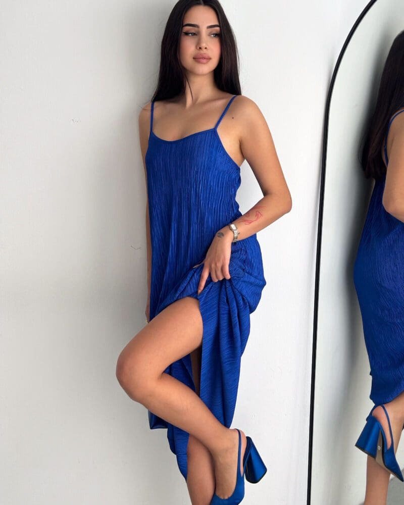Starlit Allure Pleated Maxi-Blue